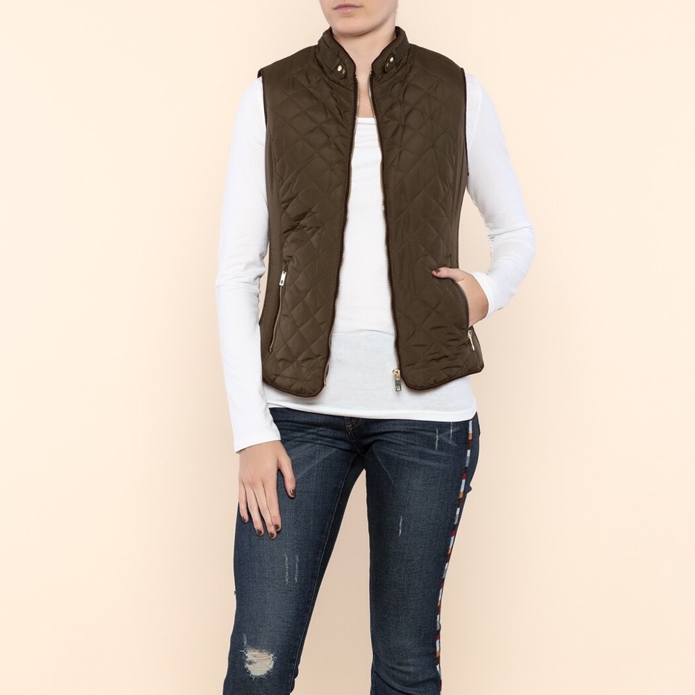 LE3NO Olive Green Puffer Vest Sherpa Lining Sz L
